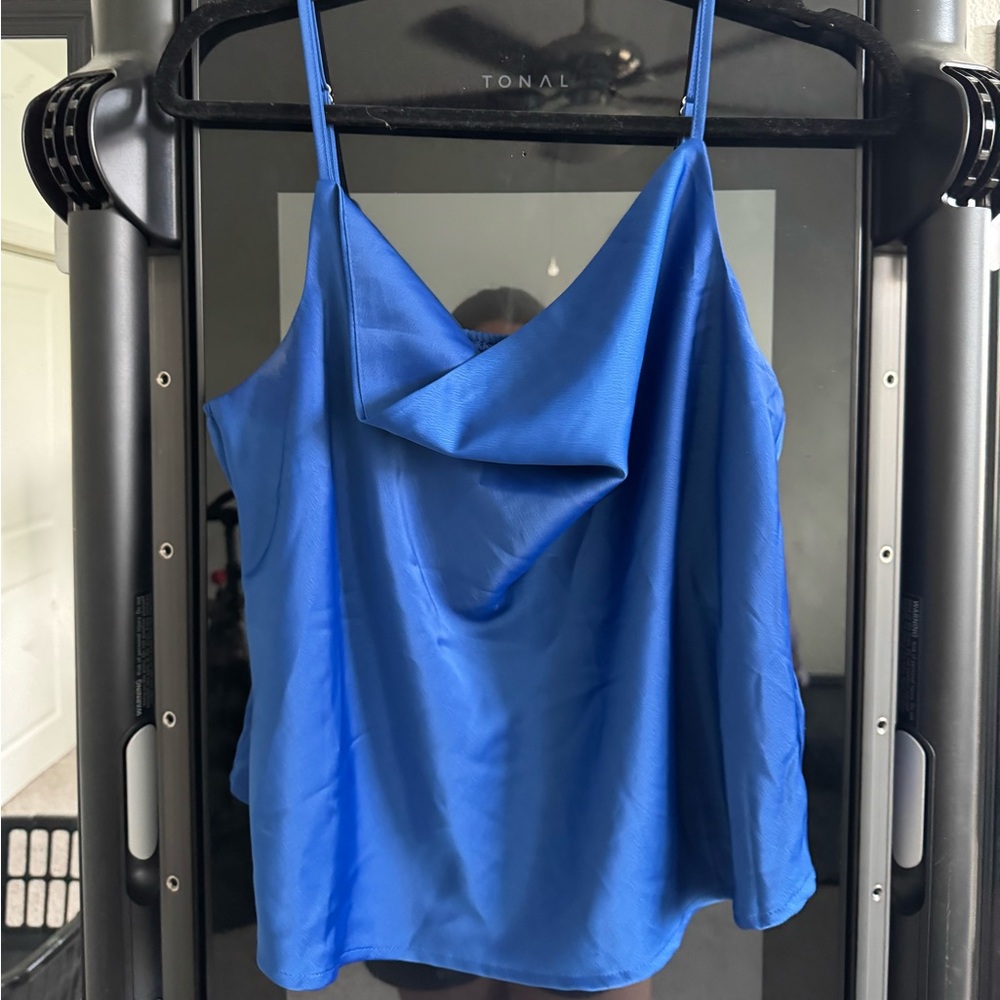 Royal Blue Satin Cowl Neck Tank Top